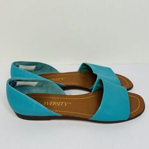 Diversity Flat Sandals Turquoise Blue D'Orsay Open Toe Womens